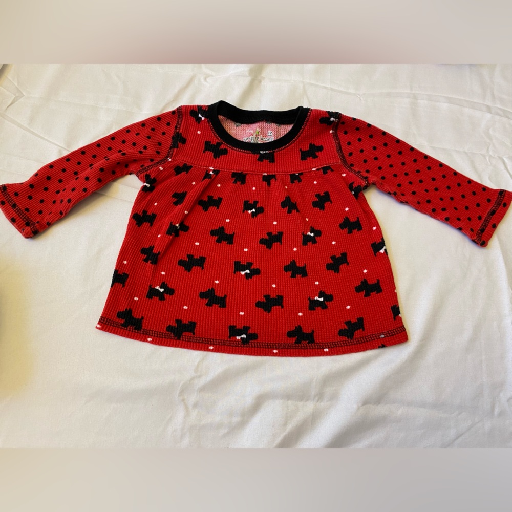 EUC Red & Black Thermal Scottie Dogs 12m 12 Month Jumping Beans Baby Girl Winter